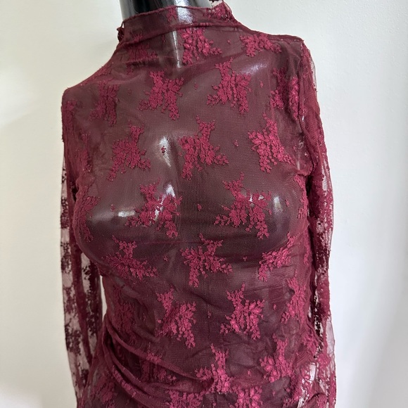 FREE PEOPLE sheer shirt in burgundy.  Medium - Picture 8 of 10